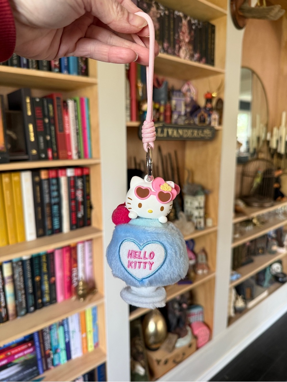 BOGO Hello Kitty Blue Plush Bag Charm with Pink Strap and Heart Accent